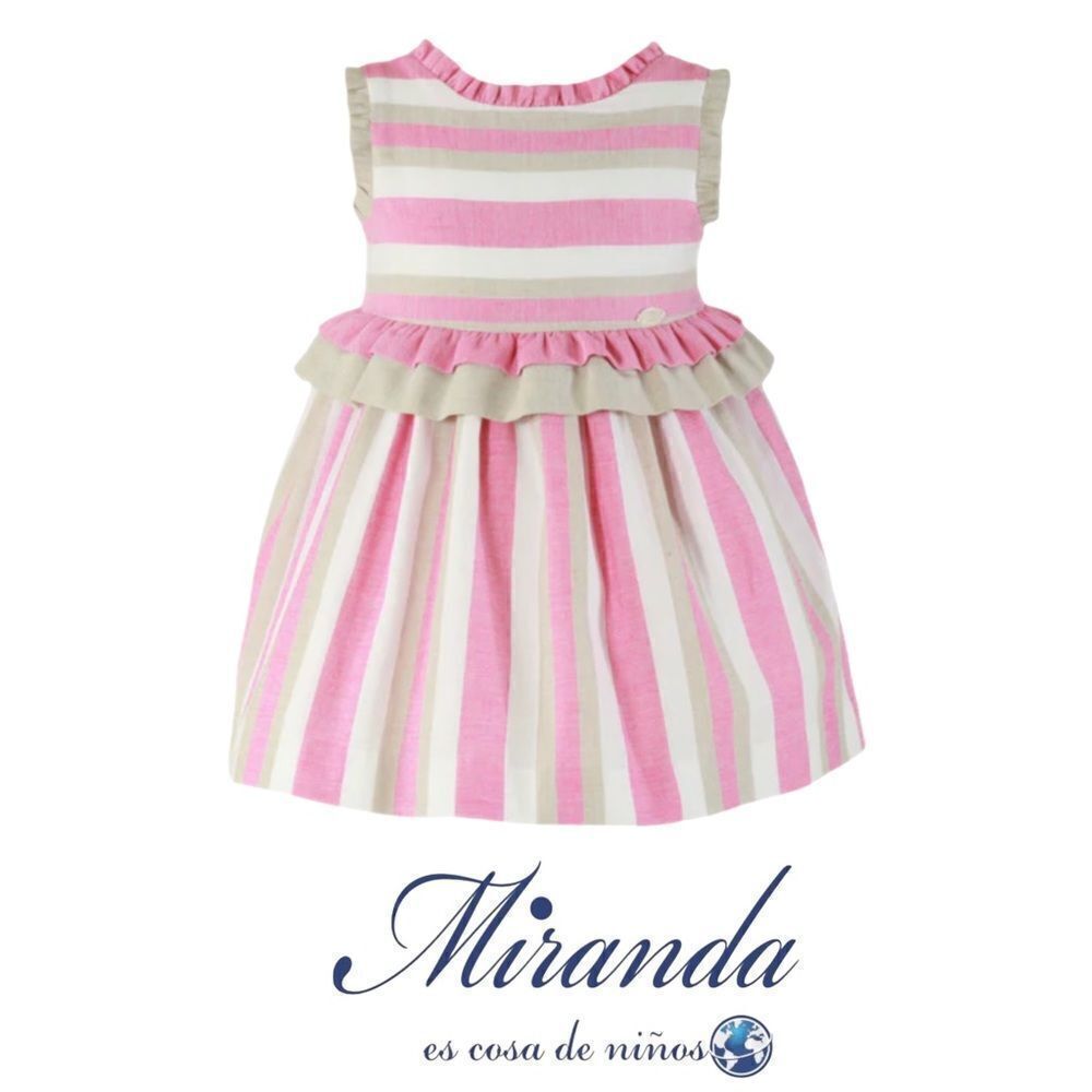 MIRANDA TEXTIL | Pink | LINEN BLEND STRIPED DRESS